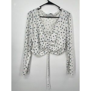 Shein Women's Shirt Long Sleeve Crop‎ Top Blouse Tee Floral Size 0XL White